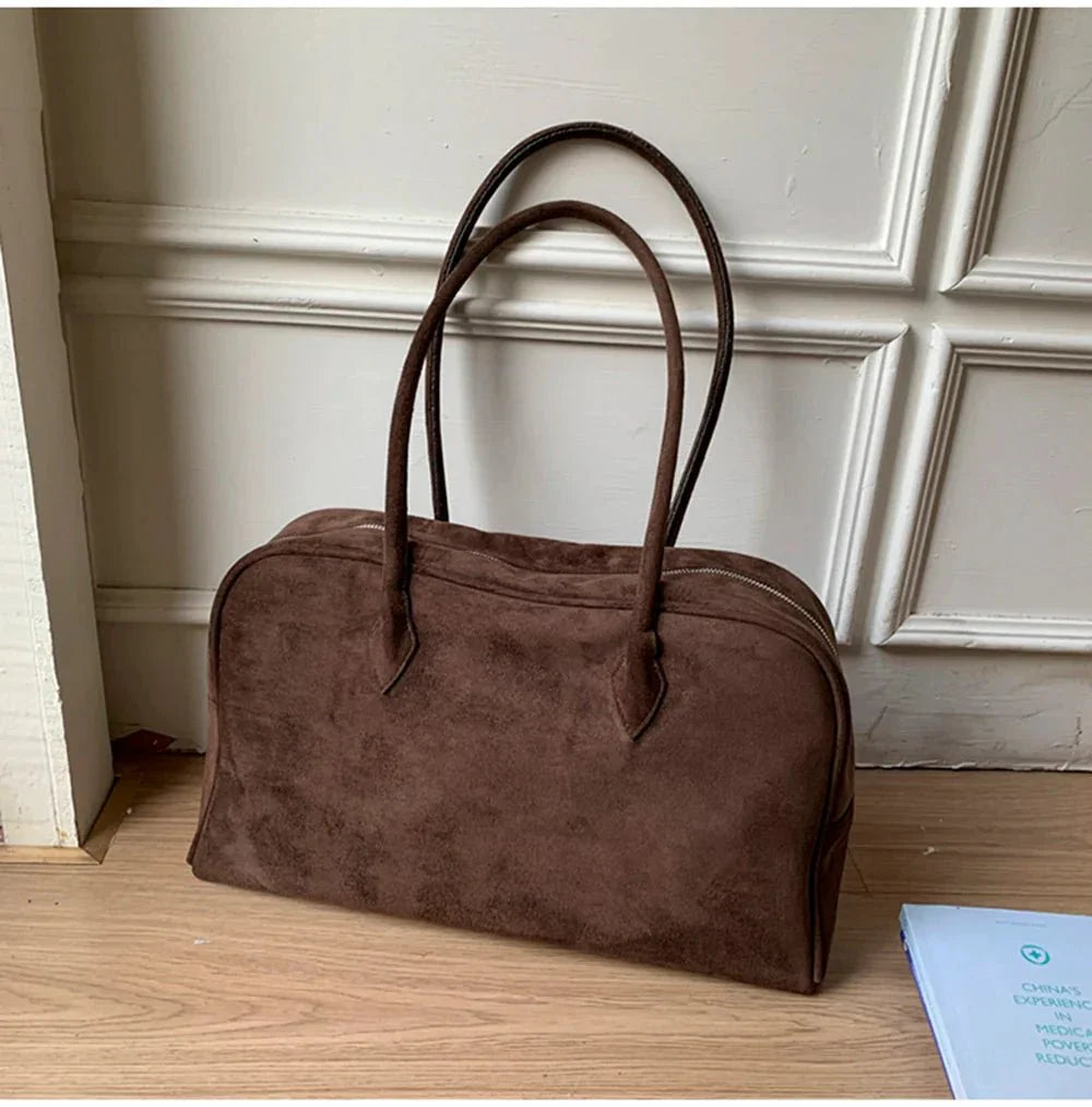 SEAME - Amalia Suede Shoulder Bag Dark Brown Regular