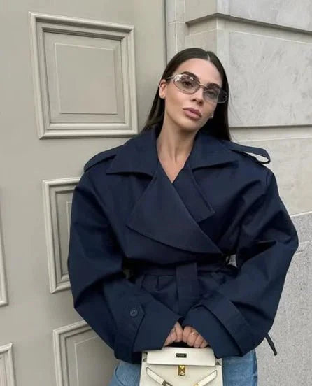 SEAME - Fabiana Oversized Belted Trench Coat Navy S