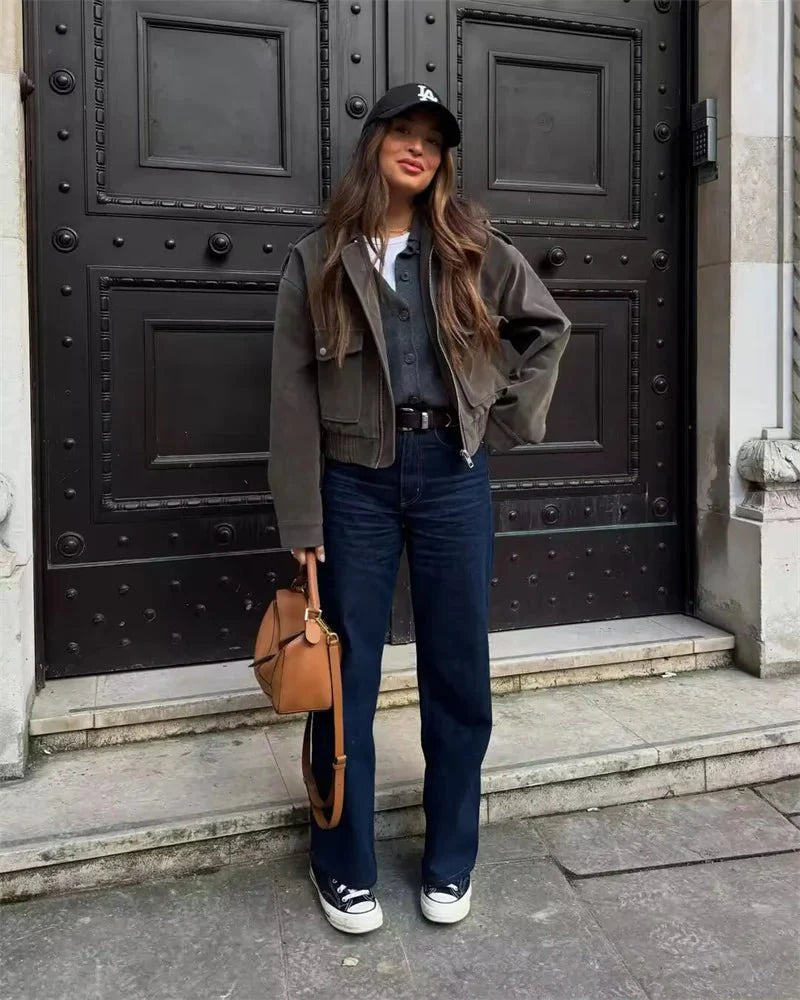SEAME - Giana Suede Pilot Jacket Gray S