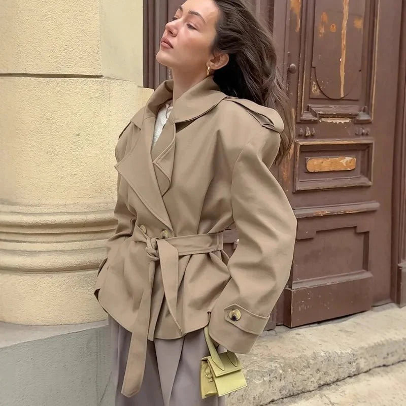 SEAME - Gianne Crop Trench Coat Beige L
