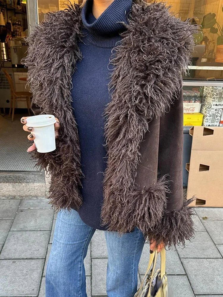 SEAME - Kelly Plush Faux Fur Coat Brown L