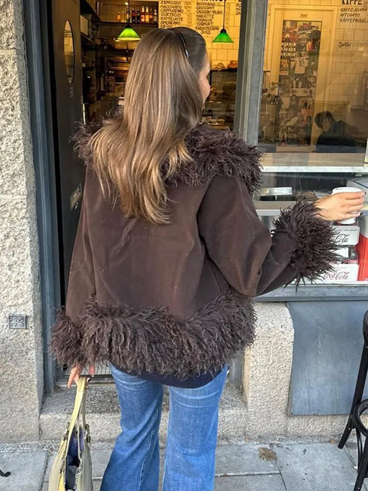 SEAME - Kelly Plush Faux Fur Coat Brown M