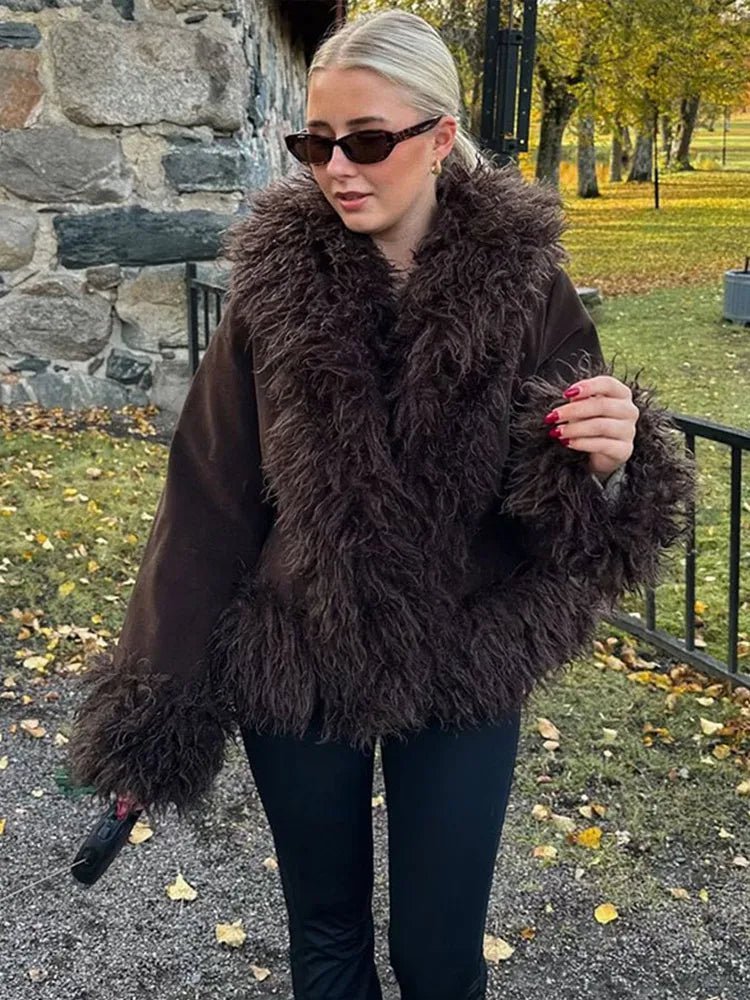 SEAME - Kelly Plush Faux Fur Coat Brown S