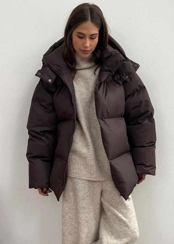 SEAME - Sienna Detachable Hood Puffer Jacket Dark Brown M