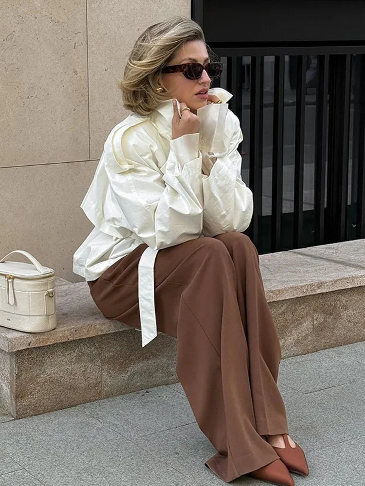 SEAME - Dominique Stand Collar Trench Coat White L