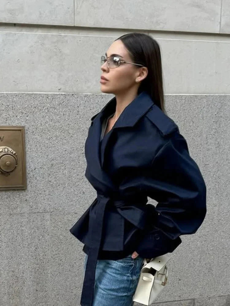 SEAME - Fabiana Oversized Belted Trench Coat Navy L