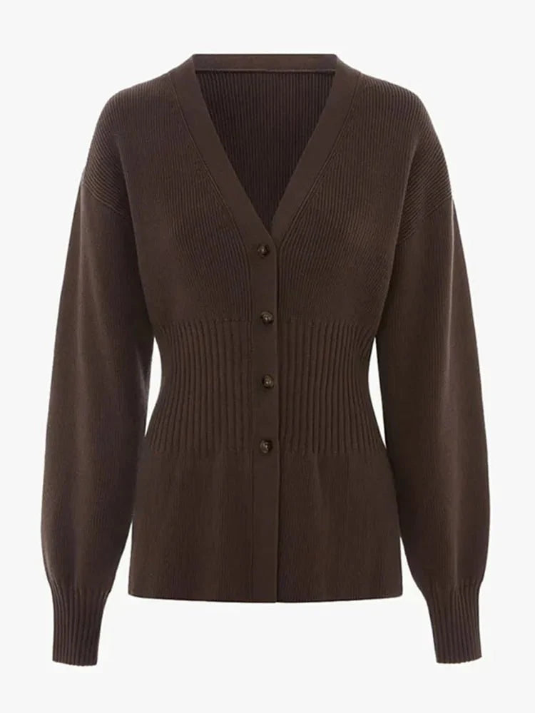 SEAME - Hazel Waisted V - Neck Cardigan Chocolate L