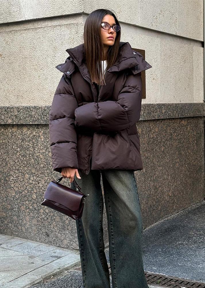 SEAME - Sienna Detachable Hood Puffer Jacket Dark Brown S