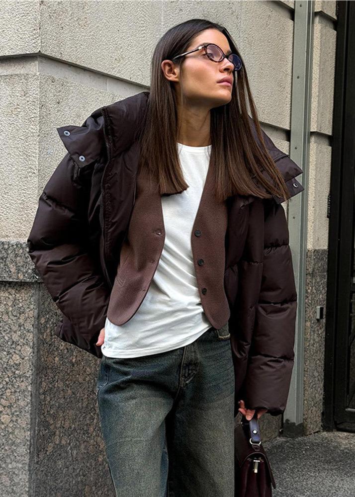 SEAME - Sienna Detachable Hood Puffer Jacket Dark Brown M